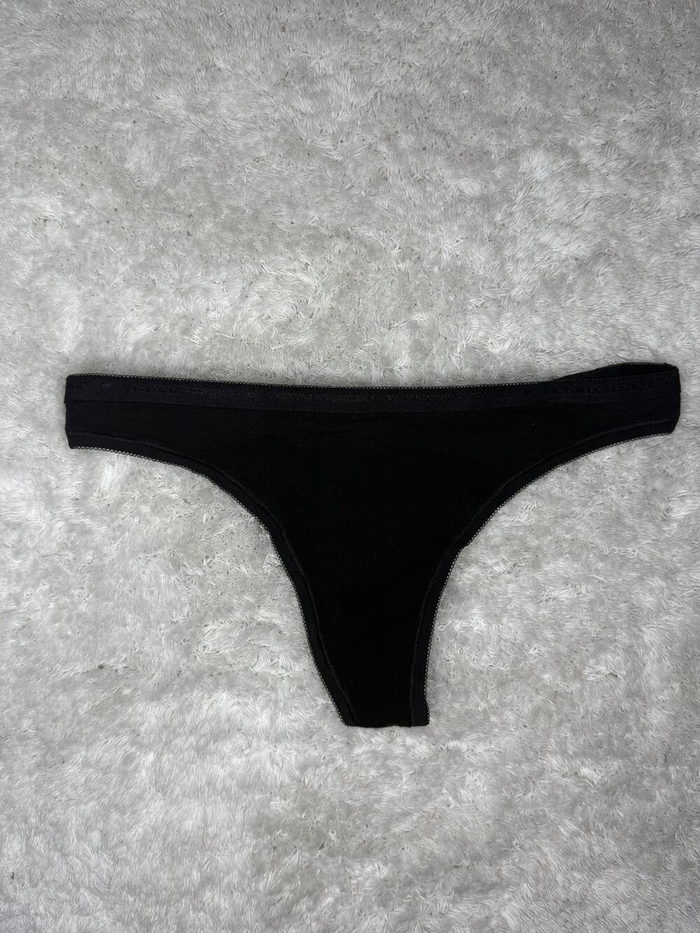 Victoria’s Secret Cotton Lingerie Black Thong Panty Medium VS Logo